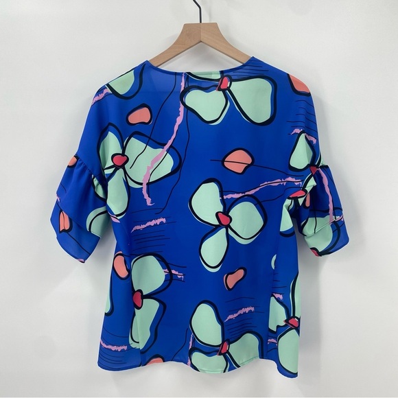 Crosby by Mollie Burch Colorful Floral V-Neck Blouse XS - Picture 3 of 6